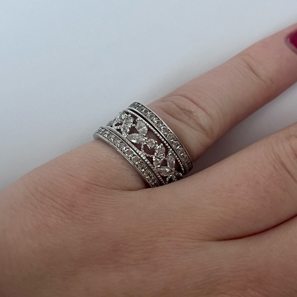 Diamonique 3 Piece Diamond Round & Marquise Cut Eternity Band Ring Set Size 6